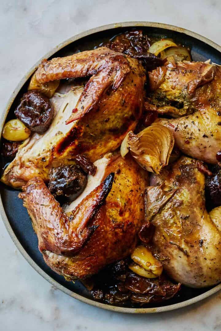 Whole Roasted Chicken with Dried Fruit and Wine - Proportional Plate