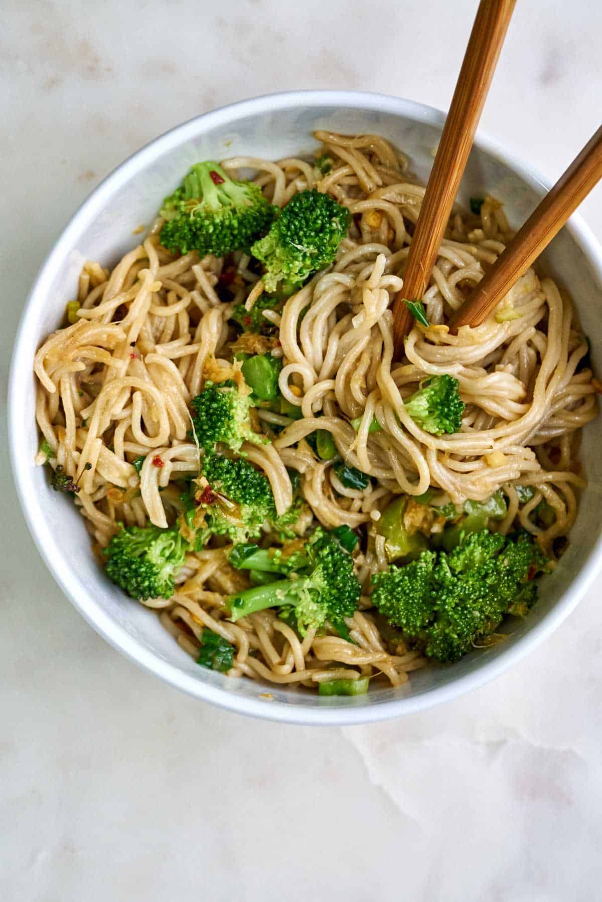 Ginger Scallion Noodle Stir Fry with Broccoli | Vegan | Proportional Plate