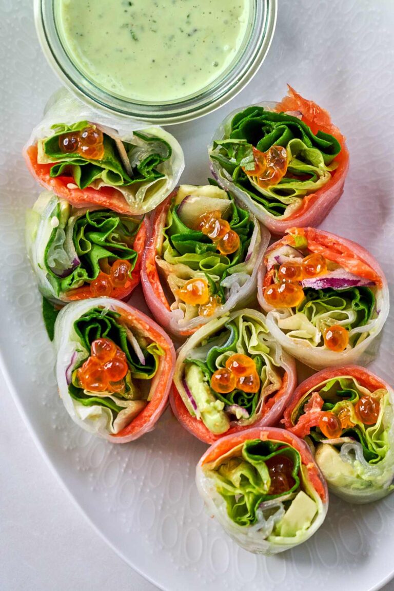 Smoked Salmon Salad Rolls with a Creamy Basil Citrus Dressing