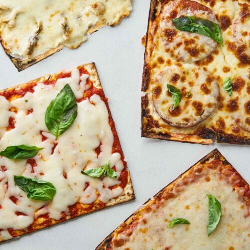 Two squares of matzo pizza.