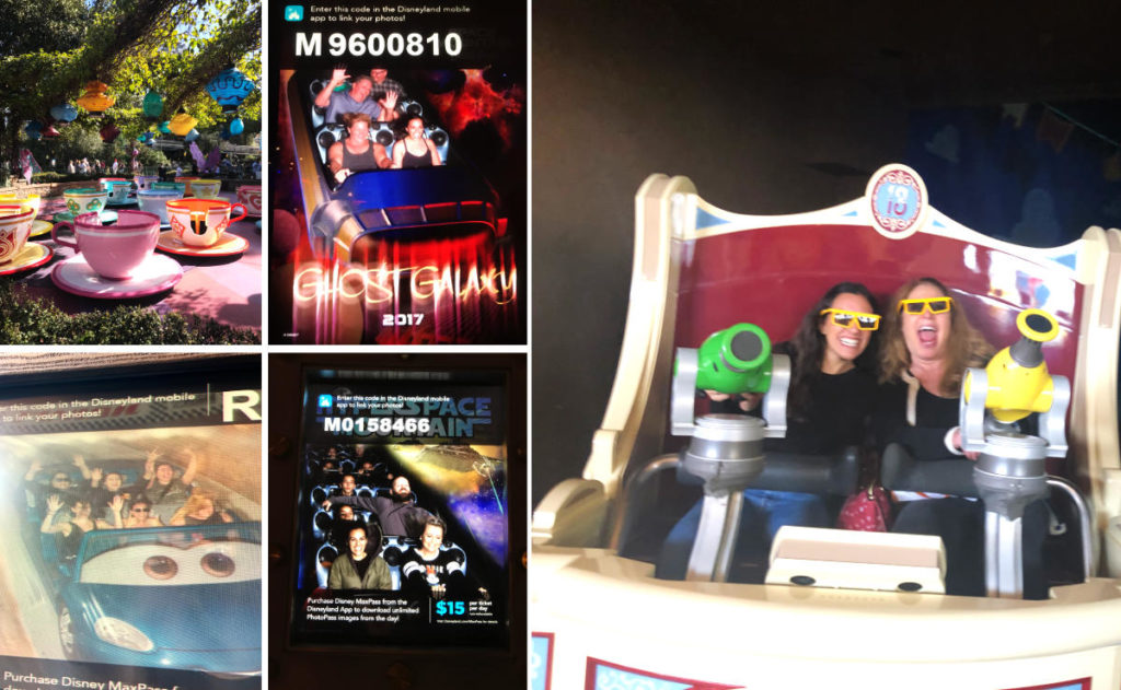 Pictures on rides at Disneyland. 