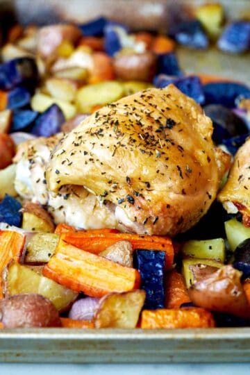 Wine-Roasted Sheet Pan Chicken Thighs - Proportional Plate