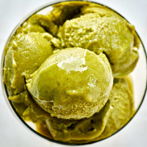 Four scoops of green nice cream.
