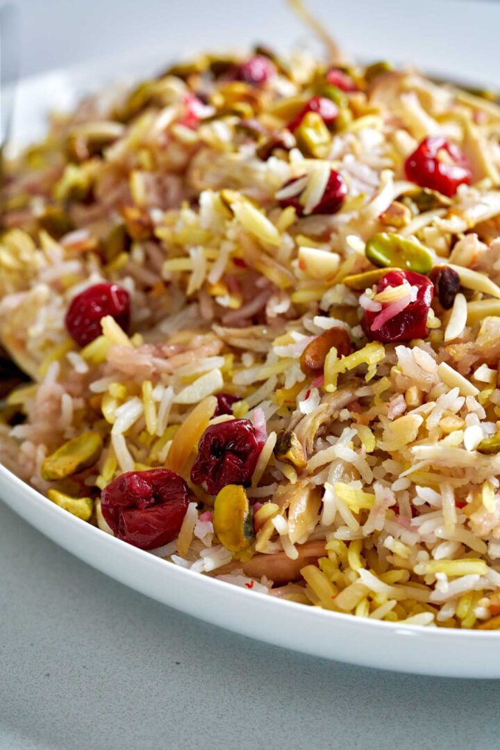 Albaloo Polo, Sour Cherry Rice with Chicken - Proportional Plate