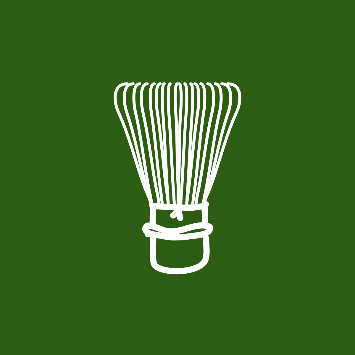 Matcha whisk icon on green background.