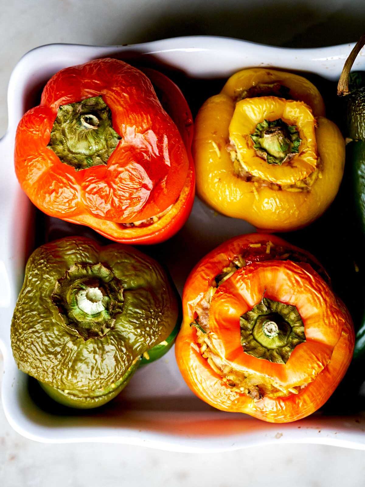 Cooked stuffed peppers.