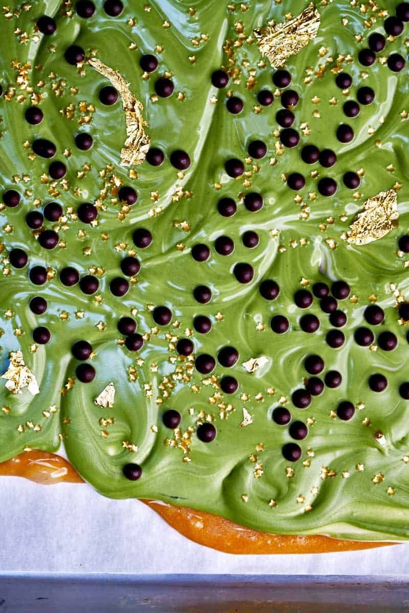 Decorated green toffee.
