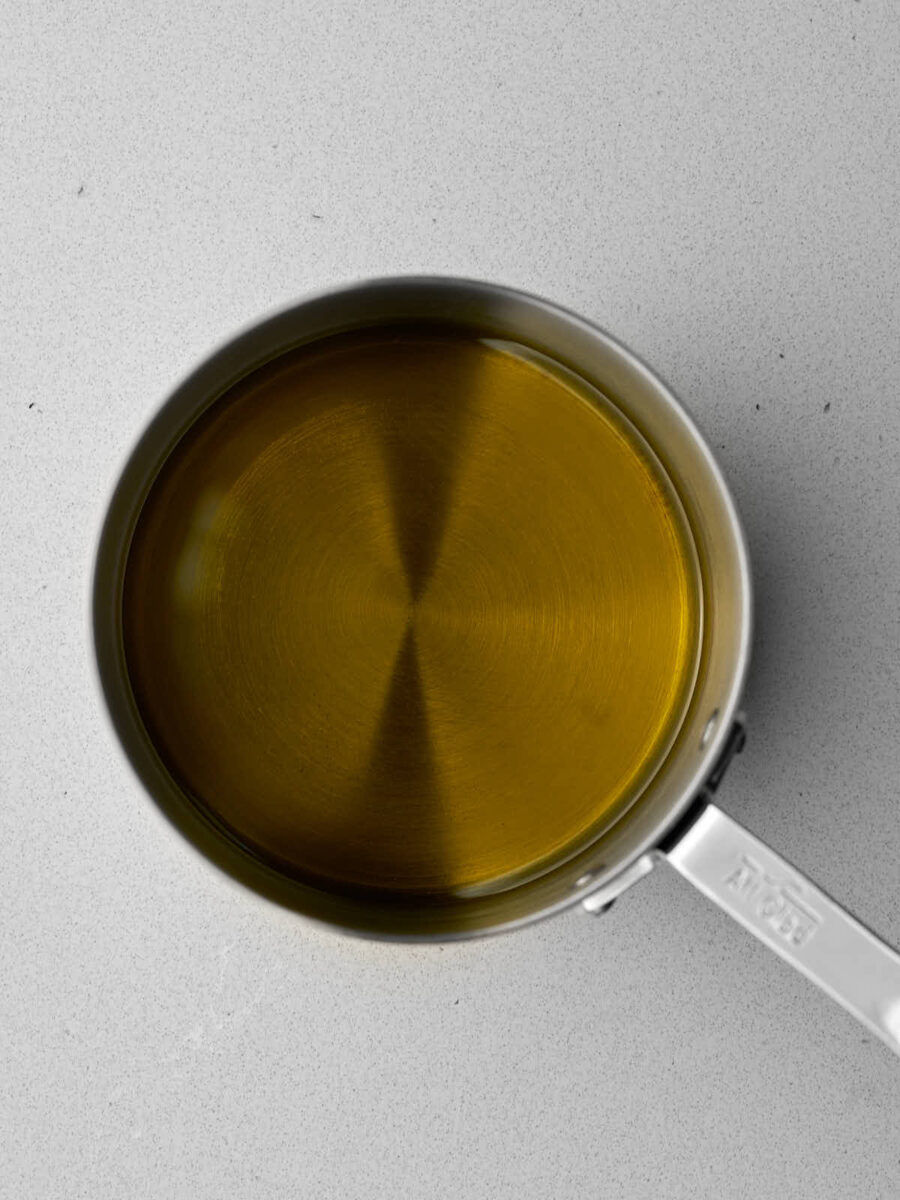 Olive oil in a small saucepan.