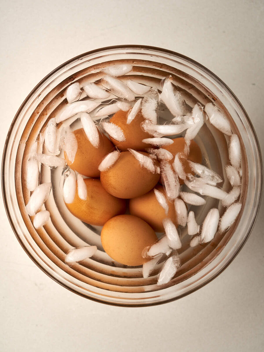 Eggs in an ice bath.